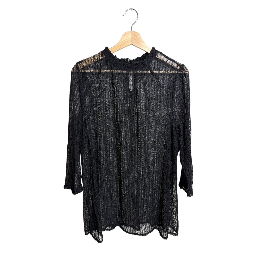 ModCloth Black Lace Blouse Sheer Lace Neck 3/4 Sleeve Women's Size1X